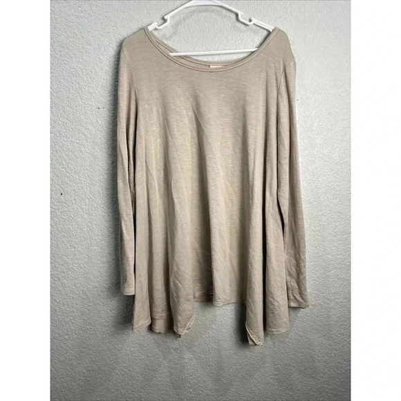 Knox Rose Asymmetrical Hem Tunic Top Womens XL Tan Long Sleeve Neutral Capsule - Picture 1 of 8